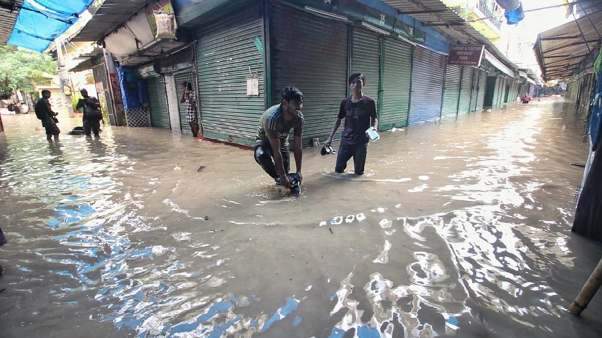 A flooded alley caused by the rise in waters of Yamuna river in New Delhi.