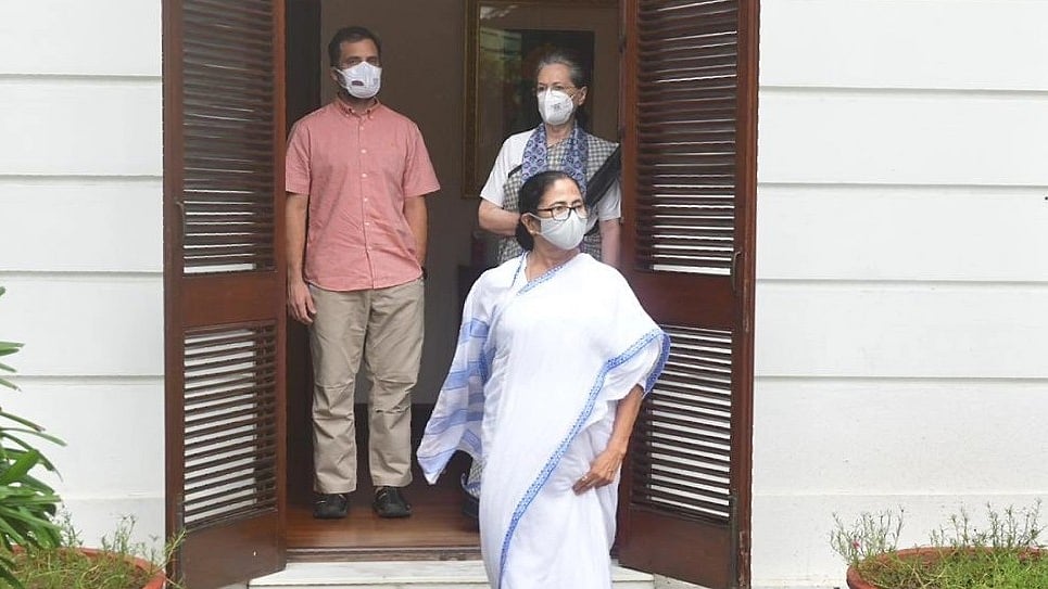 Mamata Banerjee at 10, Janpath after a meeting with Congress chief Sonia Gandhi and Rahul Gandhi on July 29 (Photo: Twitter)