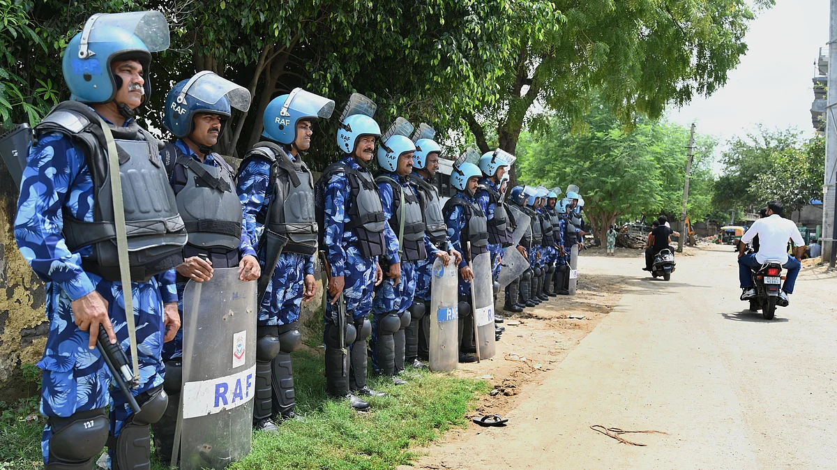 Rapid Action Force personnel deployed in Nuh at the height of the communal violence (photo: Getty Images)