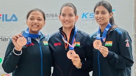 World University Games: Sift Kaur in left alongside Manini Kaushik and Ashi Chouksey in the ride side in the picture (photo: IANS) 