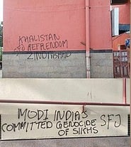 ‘Khalistan zindabad’ and other graffiti in a similar vein were found spray-painted across at least seven Delhi metro stations (photo: IANS)