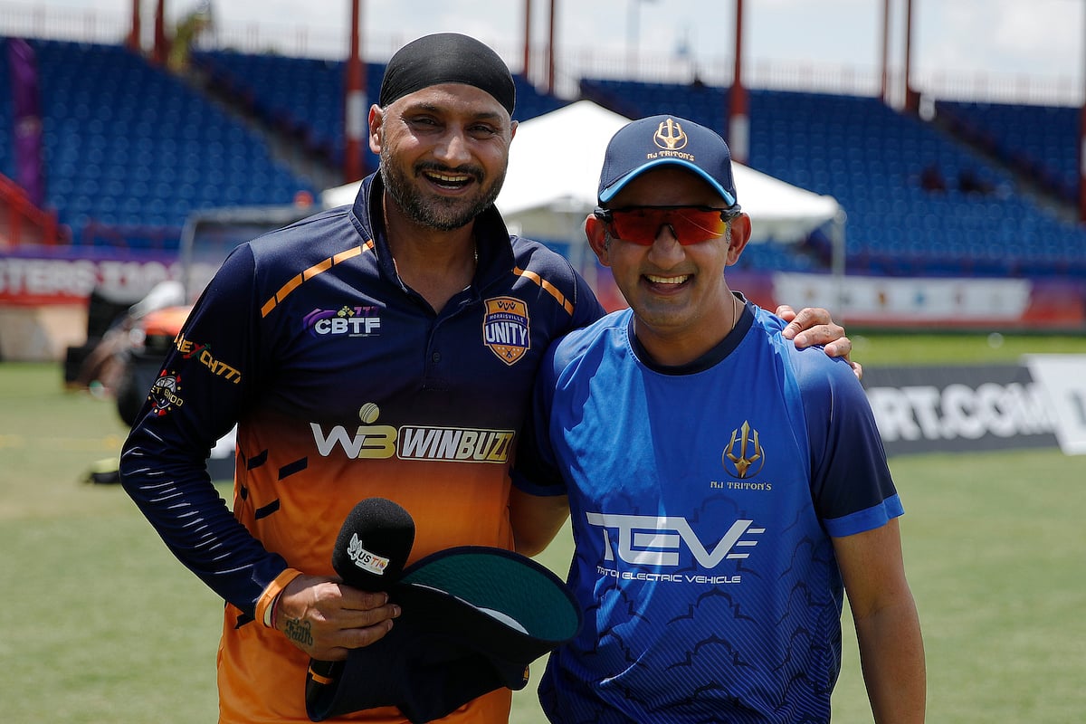 Gautam Gambhir (right) and Harbhajan Singh (left) at the US Masters T10 League