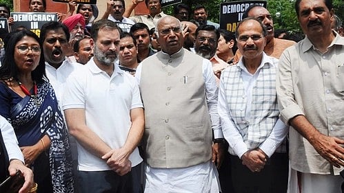 INDIA parties protesting against Adhir Ranjan Chowdhury's suspension from Lok Sabha (Photo: IANS)