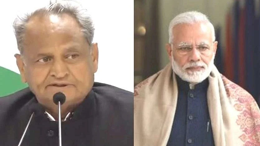 Rajasthan Chief Minister Ashok Gehlot (L) and Prime Minister Narendra Modi (R)