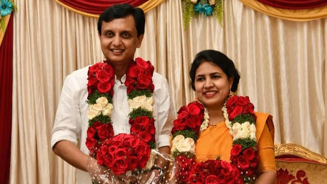 Kerala CM Pinarayi Vijayan's daughter T Veena with her husband and Kerala PWD minister Muhammad Riyas (photo: National Herald archives)