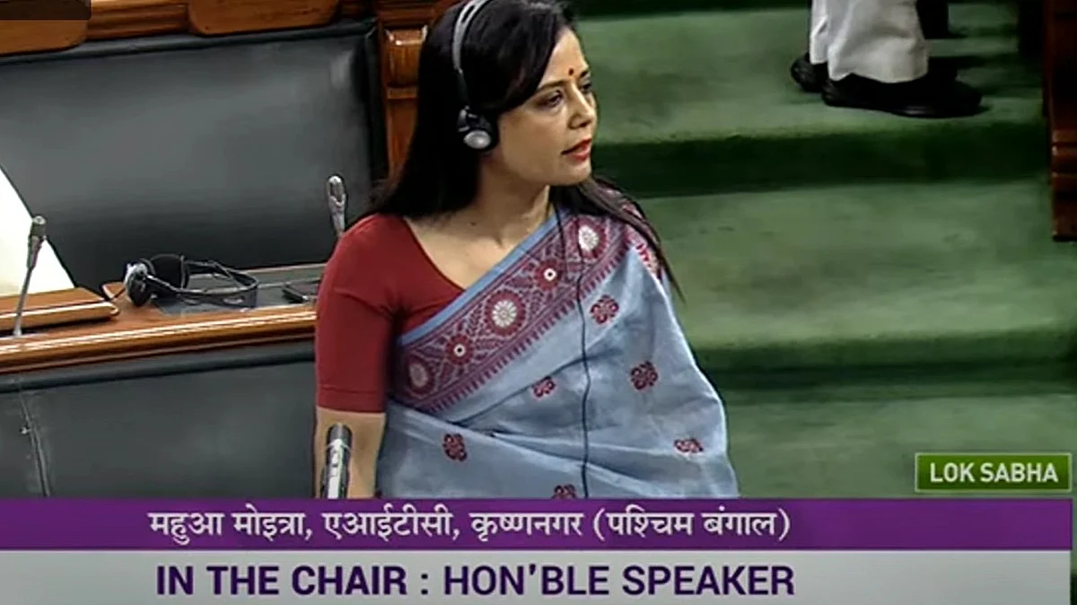 Trinamool Congress MP Mahua Moitra speaks on the Supplementary Demands for Grants in the Lok Sabha on Tuesday, Dec 13 (photo: Lok Sabha)