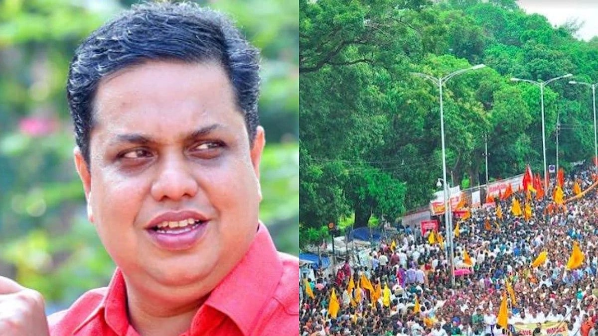 Ernakulam Speaker of the Kerala Assembly A.N. Shamseer; Nair Service Society (NSS) protests in Thiruvananthapuram during the Sabrimala agitation of 2018. (photo courtesy: @Anshaseer/Facebook; IANS)
