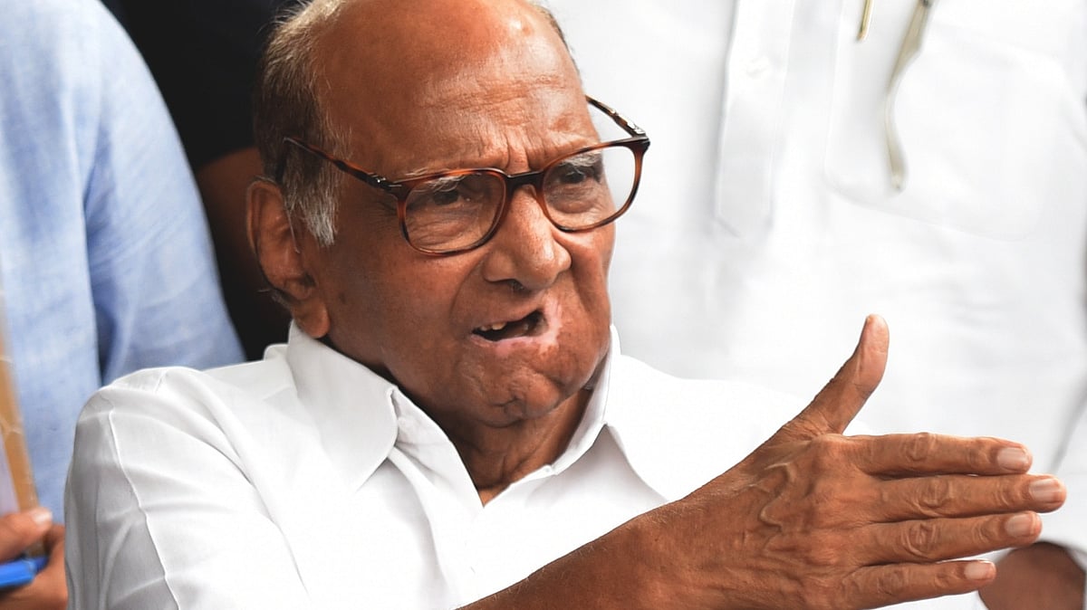 NCP chief Sharad Pawar addressing the media on 6 July 2023 in New Delhi (photo: Sonu Mehta/Hindustan Times via Getty Images)