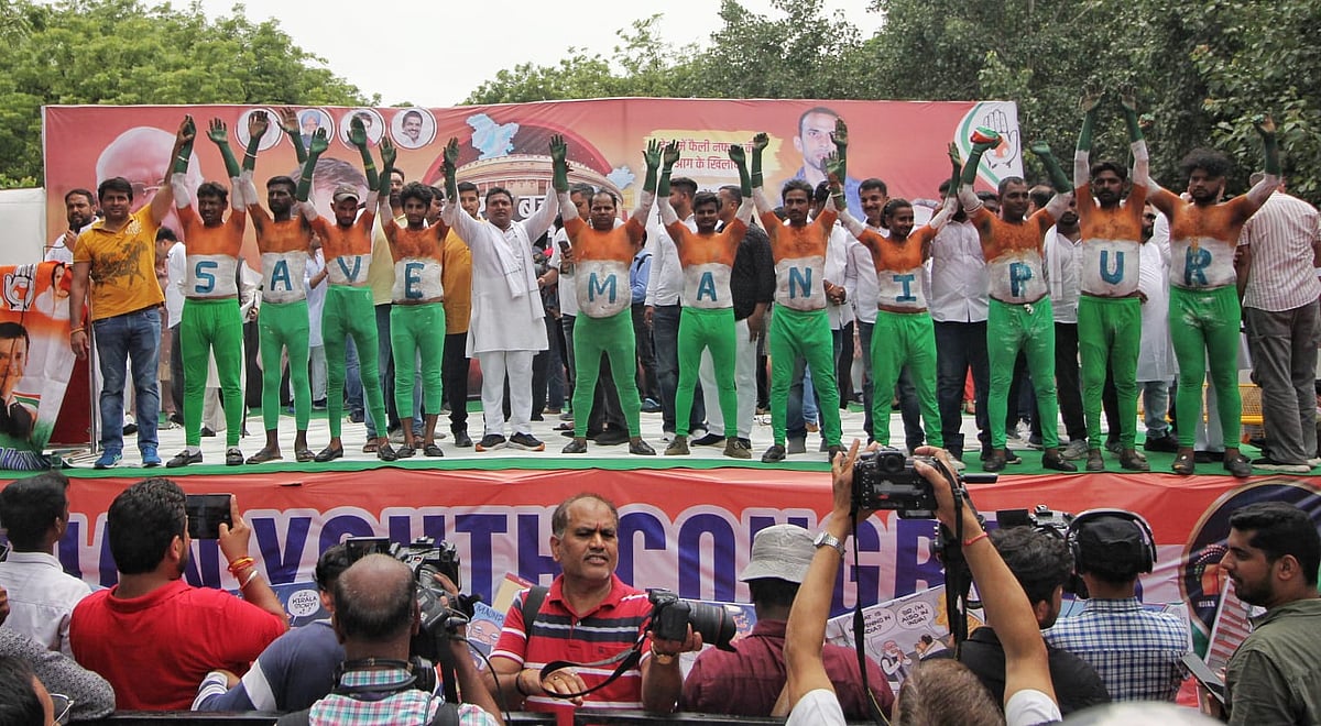 Photo Story: Youth Congress holds protest against Modi govt over Manipur violence