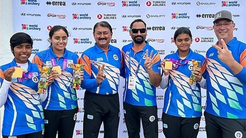 Indian women's compound team of Jyothi Surekha Vennam, Parneet Kaur and Aditi Gopichand Swami  (Photo: IANS)