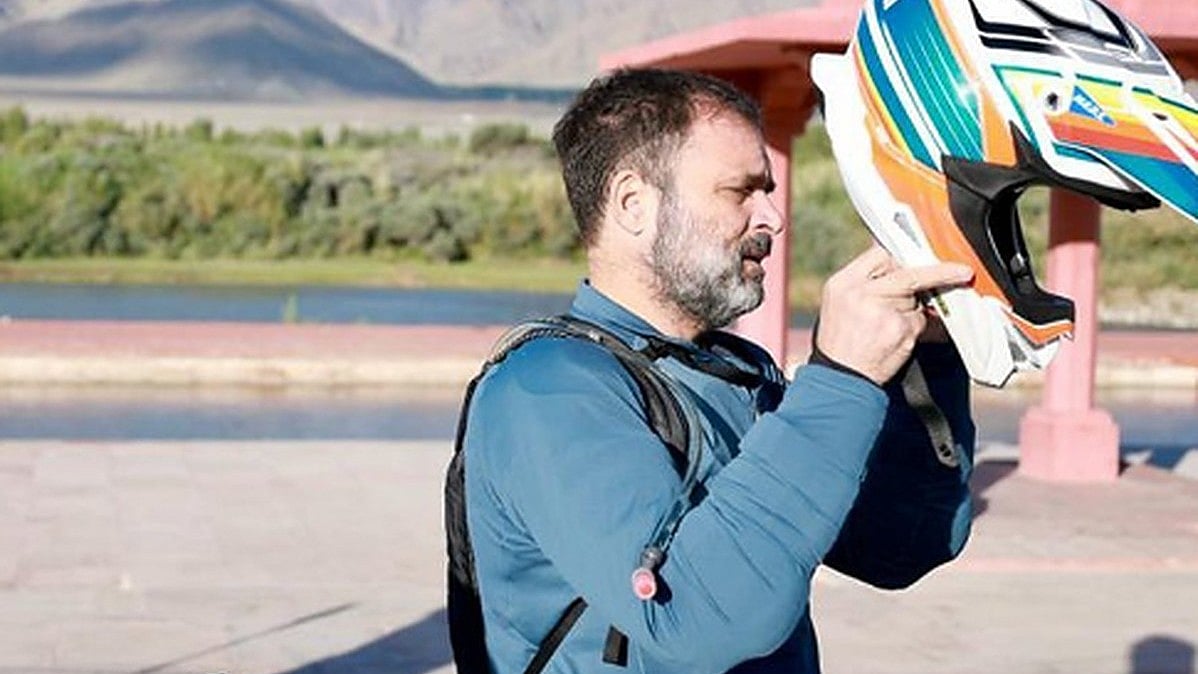 Rahul Gandhi rides bike from Leh to Pangong lake, remembers his late father's words
