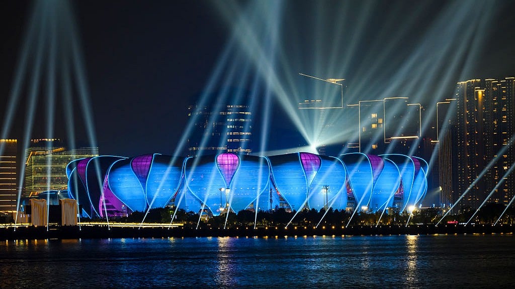 Light show at the Hangzhou Olympic Sports Centre (photo: Getty Images)