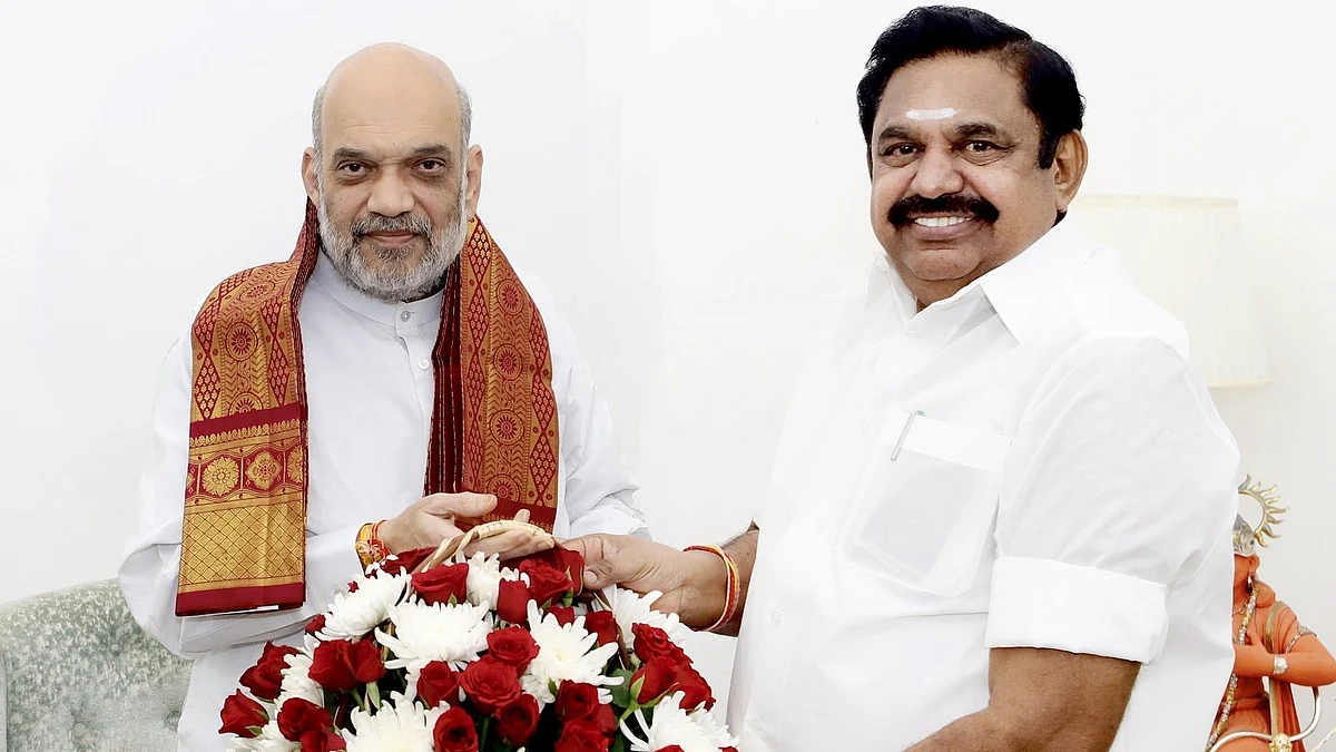 Union home minister Amit Shah (left) with AIADMK leader and former Tamil Nadu CM EK Palaniswami (photo: @AIADMKOfficial/ X)
