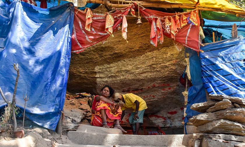 One of the caves called ' Chand gufa'. In the caves sacred stones are being worshipped by the Adivasis for centuries before the temple came into existence (Photo: Jacinta Kerketta)
