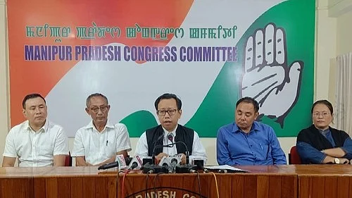 Manipur Congress spokesperson Ningombam Bupenda Meitei at the press conference (photo: IANS)