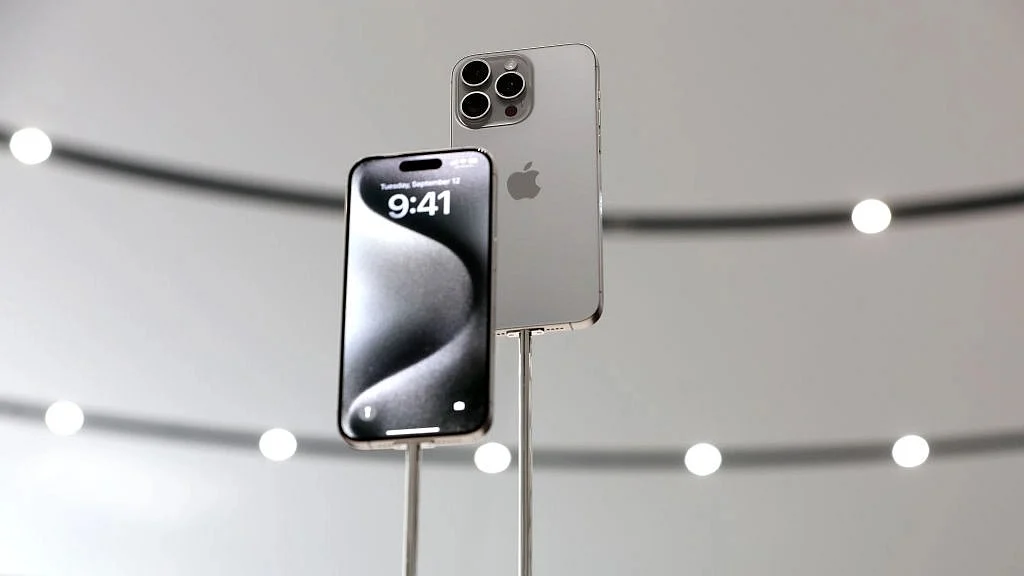 The new iPhone 15 Pro is displayed during an Apple event at the Steve Jobs Theater on 12 September in California. (Photo: Justin Sullivan/Getty Images)