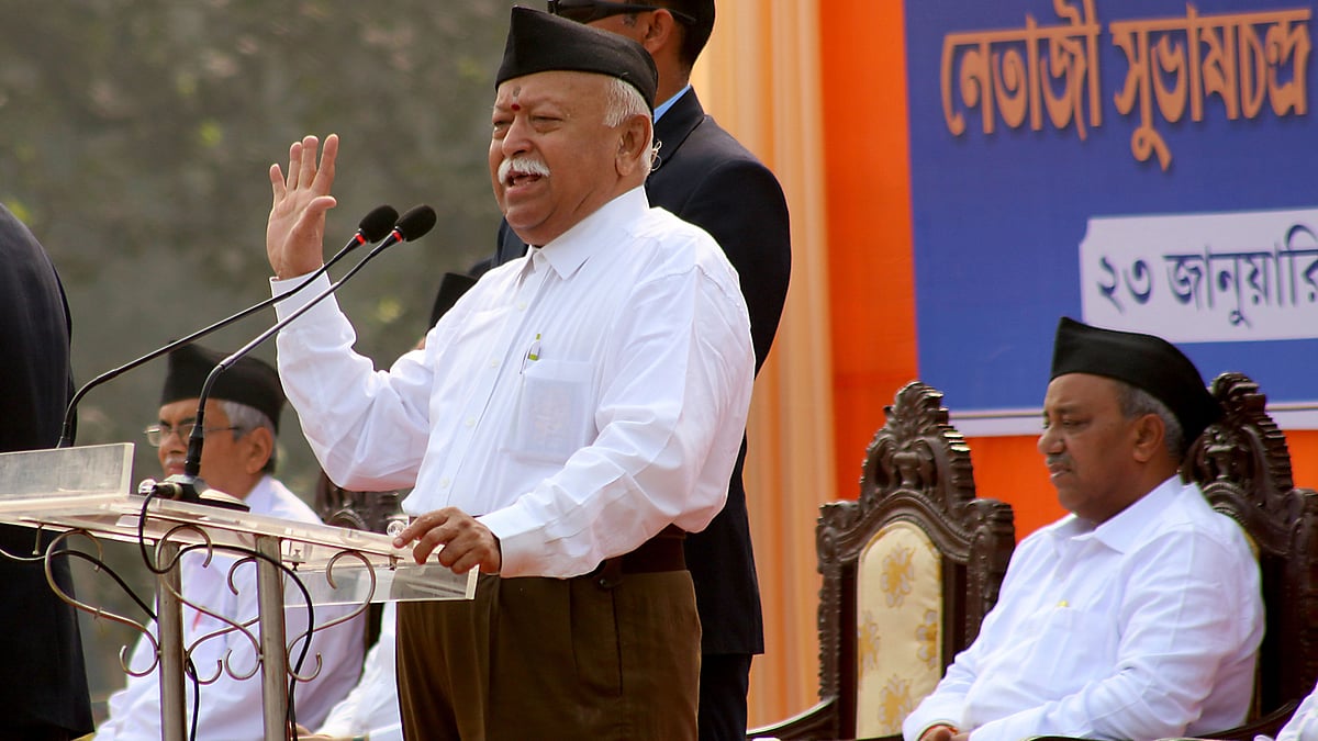 RSS leader Mohan Bhagwat announces an escalated campaign against 'love jihad' and religious conversions (photo: Dipa Chakraborty/Pacific Press/LightRocket via Getty Images)