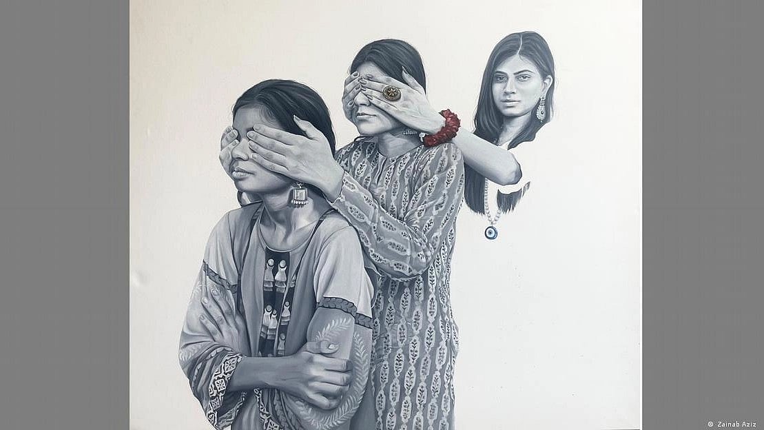 This work by Aziz depicts intergenerational trauma and how women are expected to conform to social norms (Photo: Zainab Aziz)