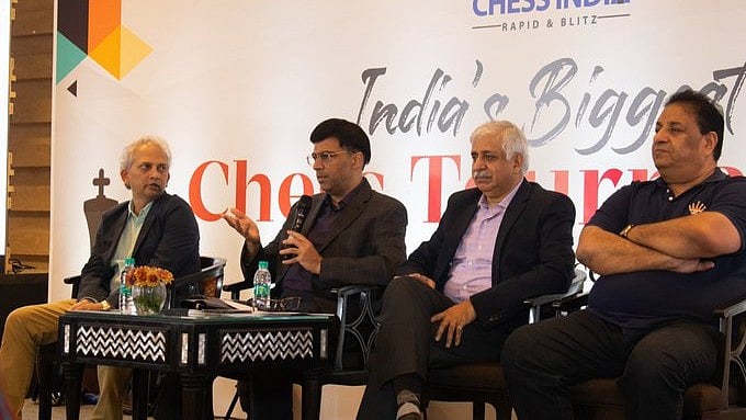 Anand (second from left) at the inauguration of Tata Steel Rapid & Blitz Chess in Kolkata last week (photo: @vishy64theking/ Twitter)