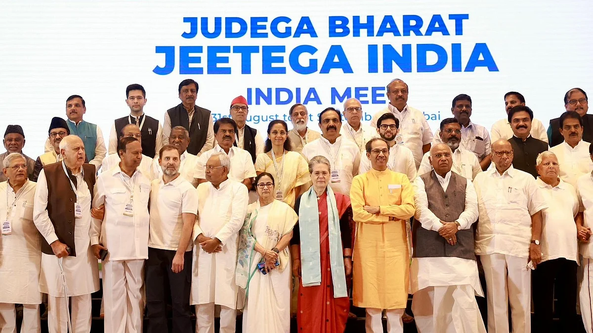 Leaders of the 28 political parties in the INDIA bloc announce their campaign motto for the Lok Sabha 2024 general elections: Judega Bharat, Jeetega INDIA