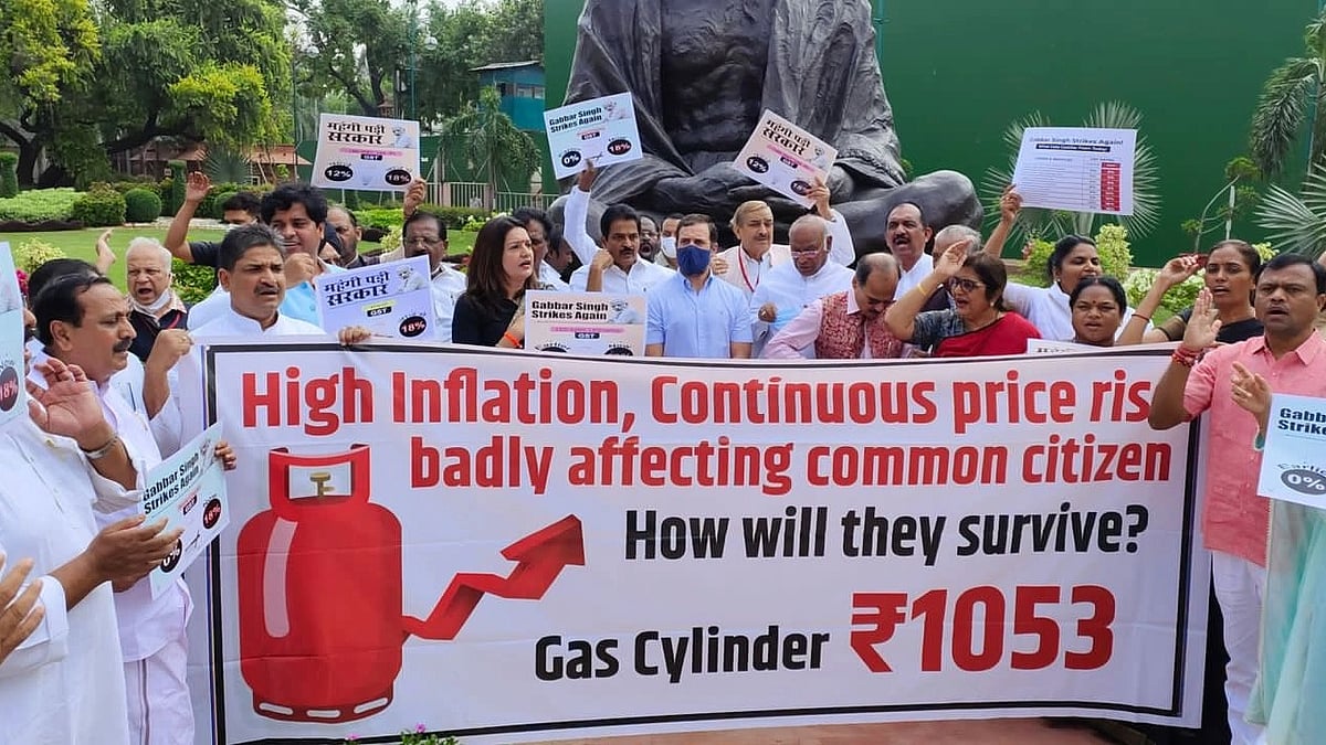 File photo of a Congress protest against rising LPG prices. The government has since reduced prices by Rs 200 per cylinder (photo: INC)