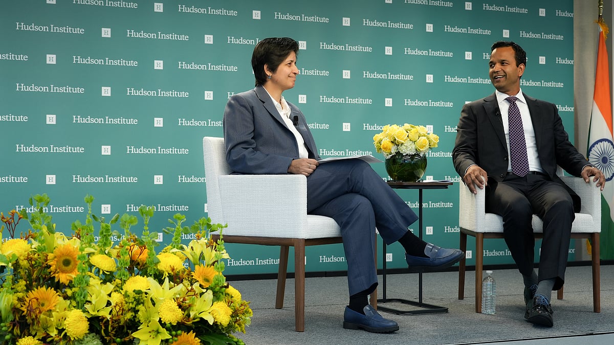 Hudson's director of India Initiative Aparna Pande sits down with Office of the Secretary of Defense Director for South Asia Policy Siddharth Iyer to discuss how to further the US-India relationship. (photo: @HudsonInstitute/X)