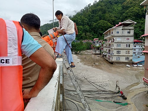 NDRF rescues 7 people in Sikkim following flash flood conditions caused by a cloudburst
