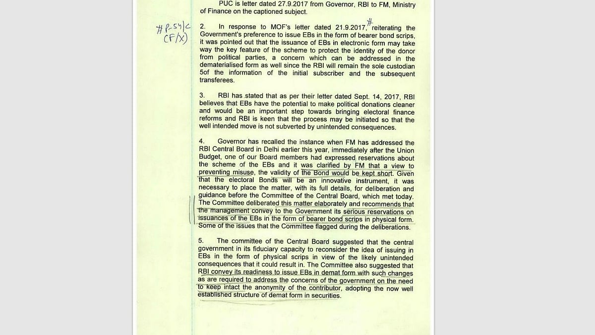 RBI board raised serious concerns about physical bearer bond scrips for electoral bonds, urging government reconsideration