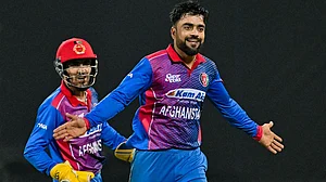 Rashid Khan (front), Afghanistan's T20 star, will have a tougher challenge to weave his magic in this format demanding he perform consistently for 10 overs (photo: ICC)