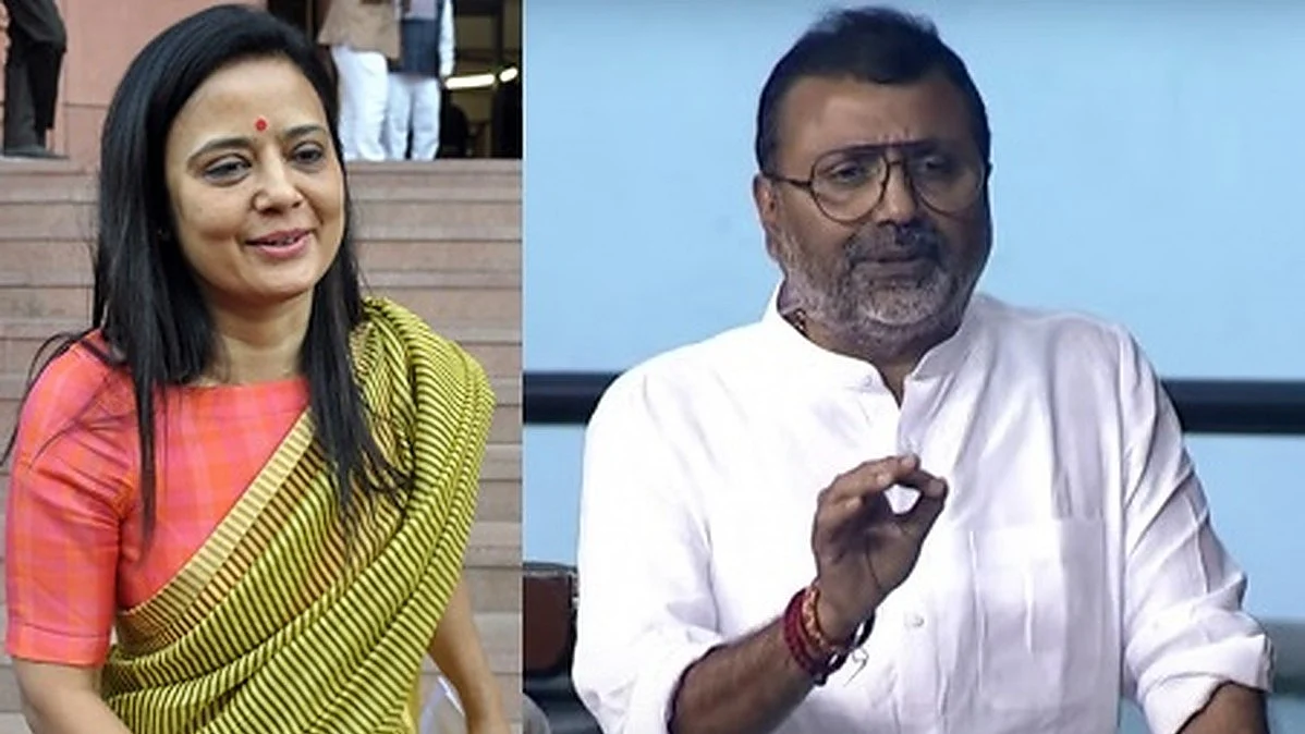 Trinamool Congress MP Mahua Moitra (left) and BJP MP Nishikant Dubey (right) (photo: IANS)