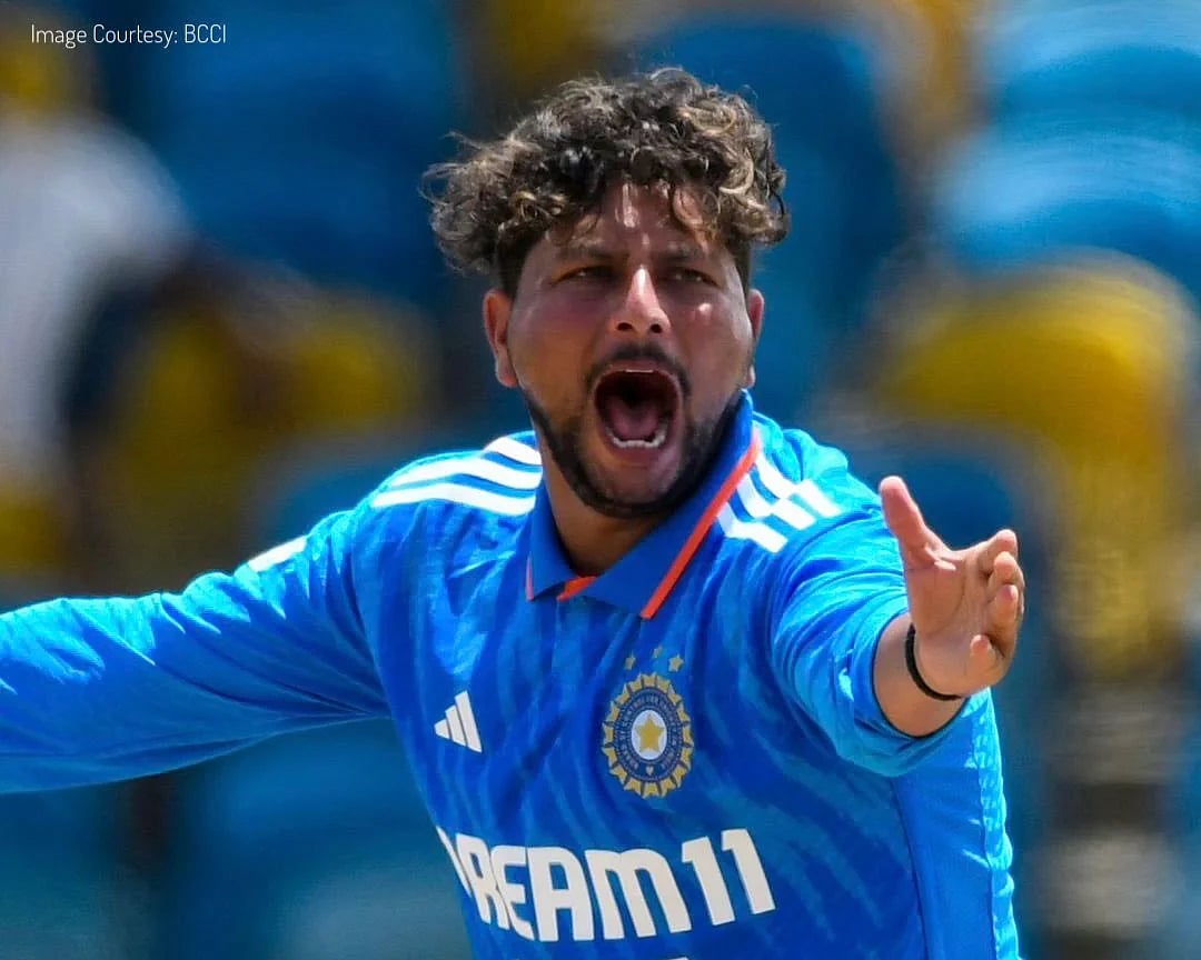 Kuldeep Yadav in action during the ongoing 50-over ICC World Cup (photo: ICC)