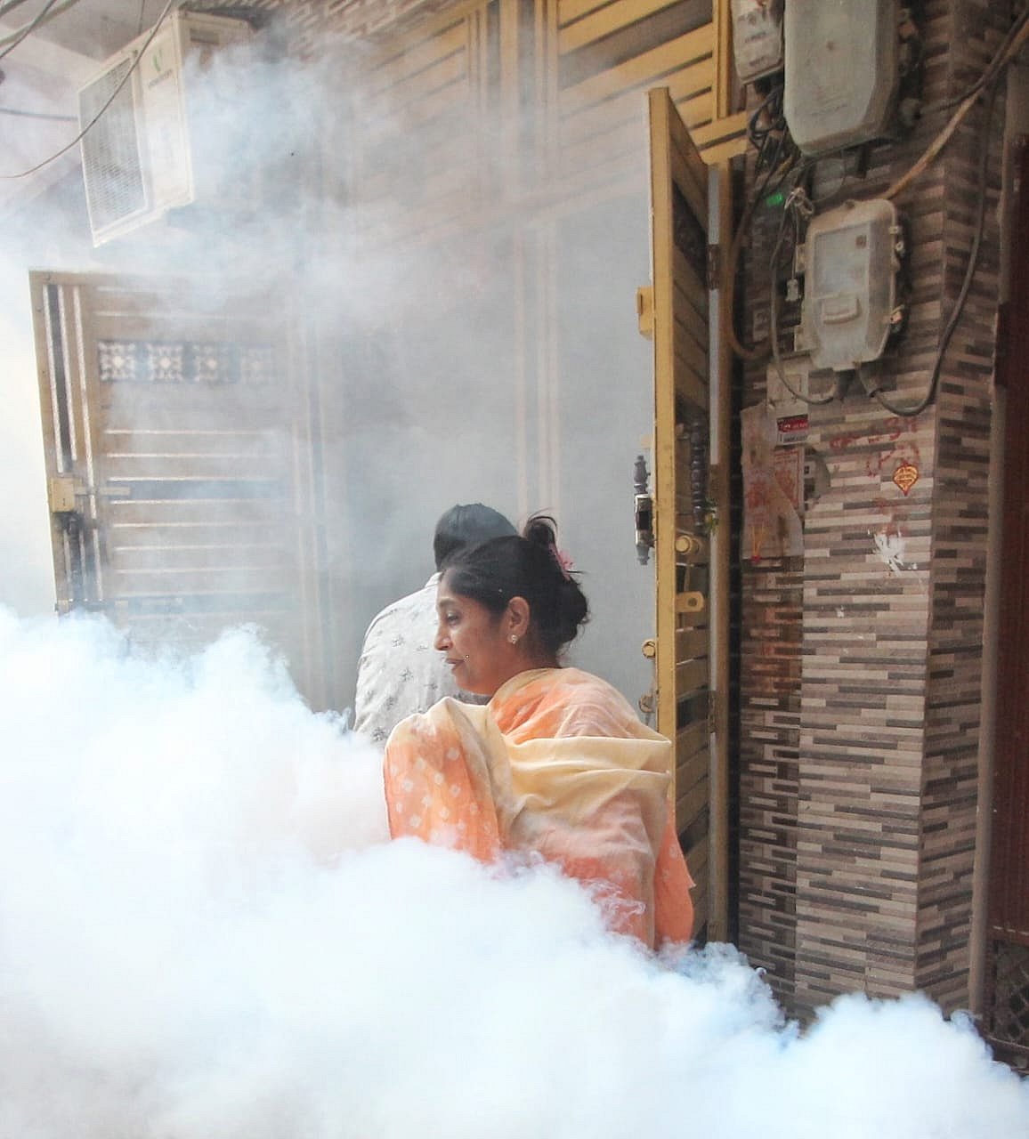 A women makes her way through the fumes (photo: Vipin/National Herald)