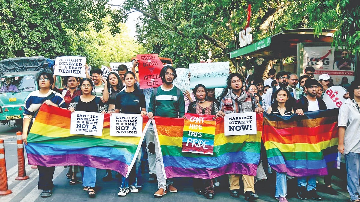 LGBTQIA+ people take out a march in Delhi after the Supreme Court rejected same-sex marriage