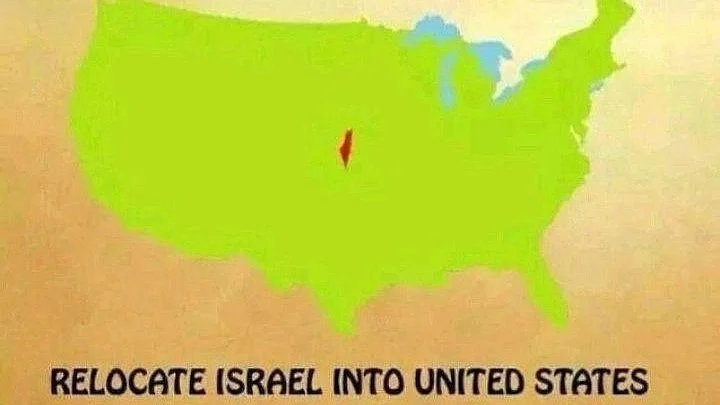 Speculative meme suggests relocating Israel to the US, showing an outline map of Israel centred within the map of the US, adding to the hot debate on Israel-Palestine conflict across social media
(photo: @BasuAshis/X)
