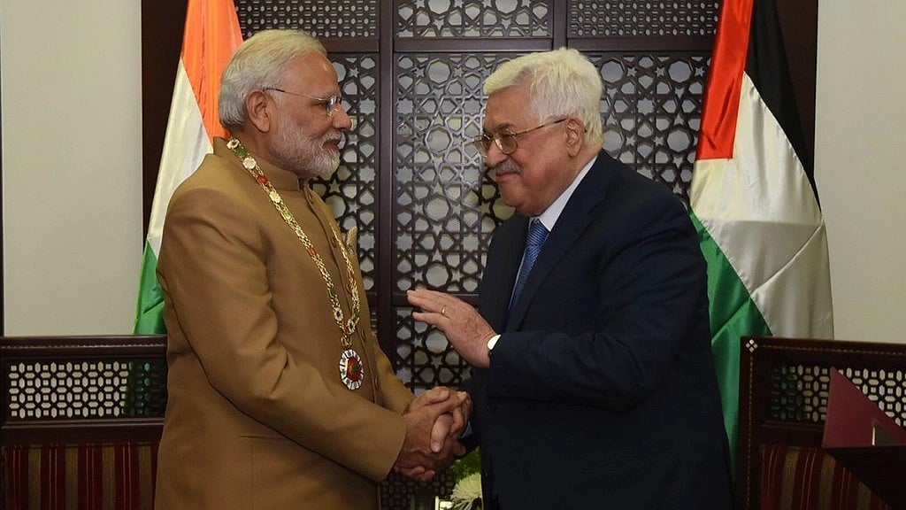 Prime minister Narendra Modi with Palestinian president Mahmoud Abbas in Ramallah, on 10 February 2018. Much was made of him being the first Indian PM to visit (photo courtesy: PMOIndia/X)