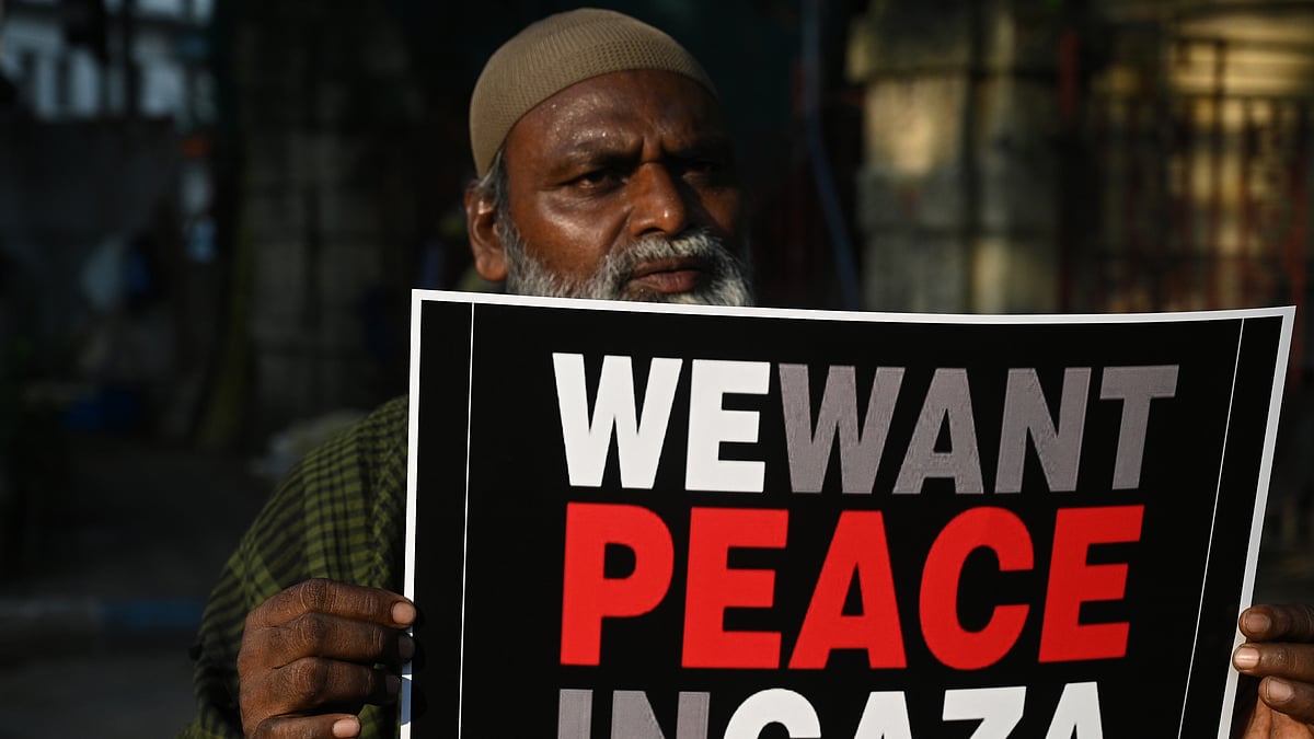The Minority Youth Federation staged a protest rally on 12 October in Kolkata, seeking peace in Gaza (photo: Getty Images)