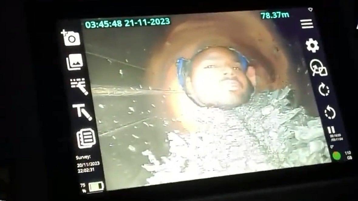 Screengrab of camera footage of workers trapped in the Silkayara tunnel, from the morning of 21 November 2023 (photo courtesy @Benarasiyaa/X)