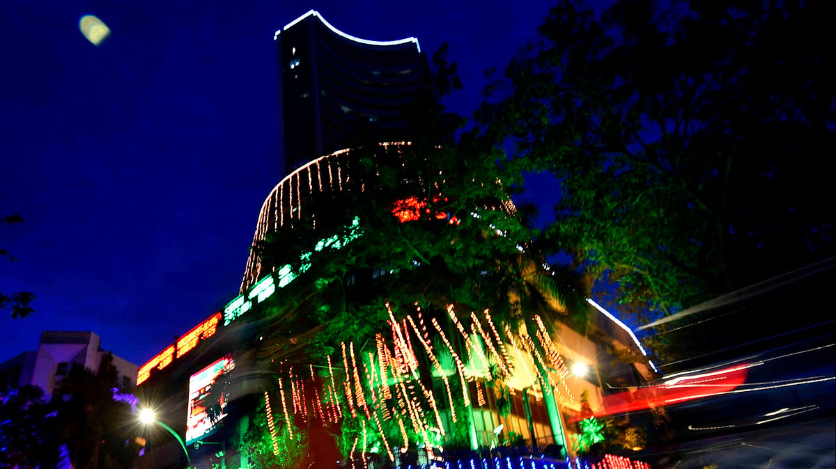 File photo of the Bombay Stock Exchange building illuminated during the muhurat trading session (photo: Getty Images)