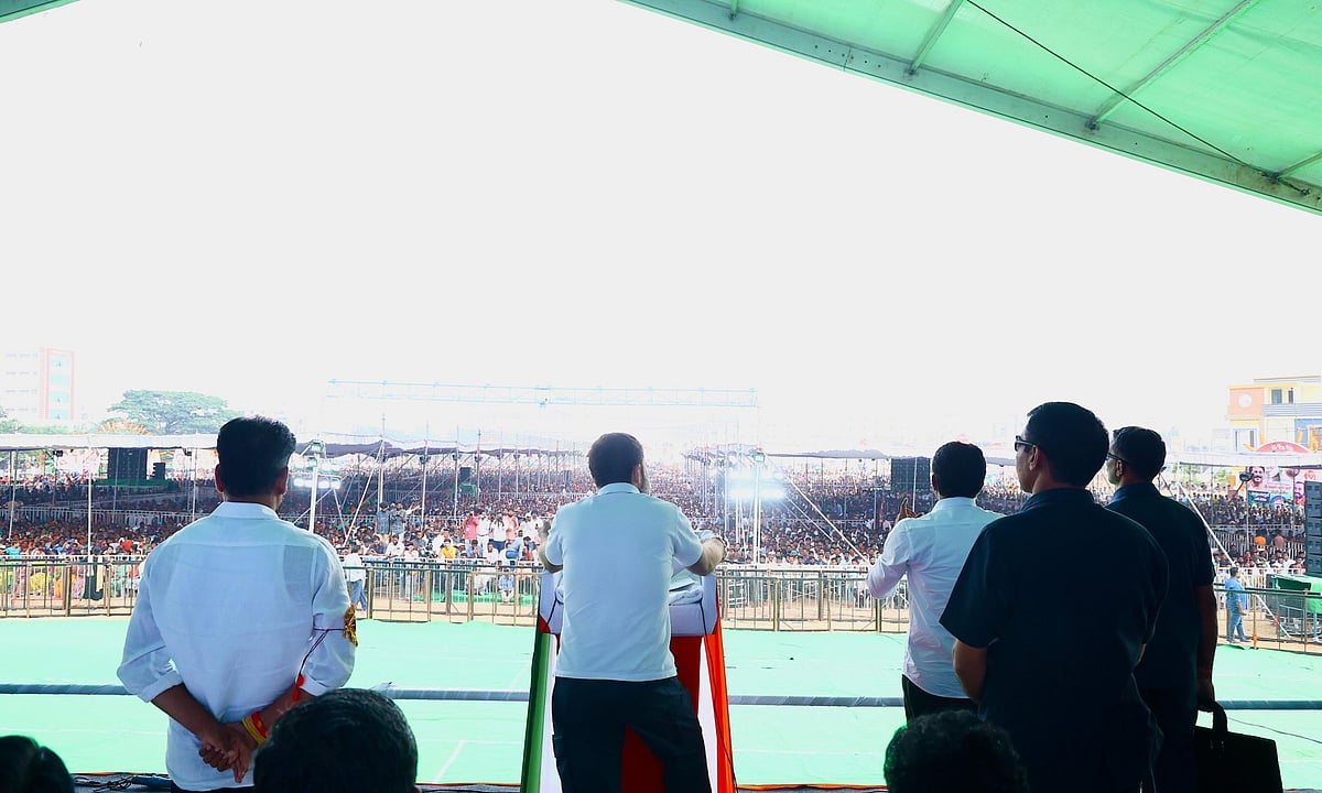 Rahul Gandhi addresses a public rally in Kamareddy, Telangana, on Sunday, 26 Nov.