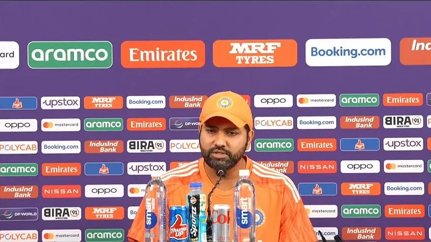 Skipper Rohit Sharma dismissed New Zealand veteran Ross Taylor's claim that Team India may be "nervous" facing their 2019 nemesis of Old Trafford at Wankhede in the ICC cricket World Cup semi-final on 15 November 2023 (photo courtesy ICC) 
