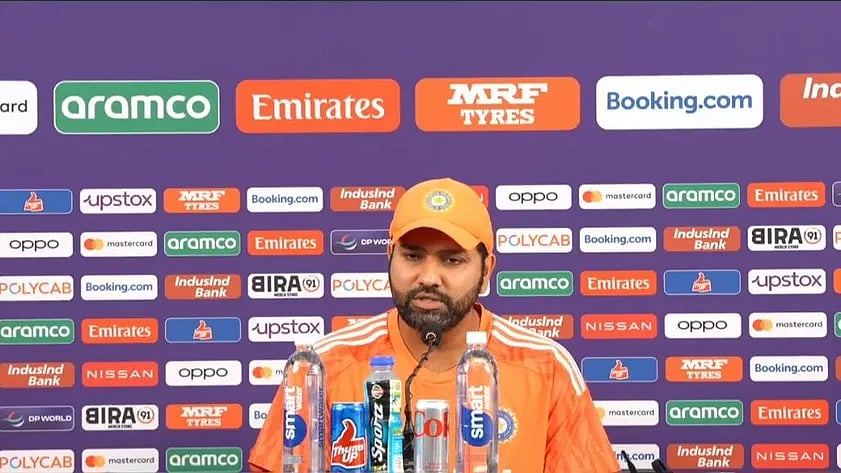 Skipper Rohit Sharma dismissed New Zealand veteran Ross Taylor's claim that Team India may be "nervous" facing their 2019 nemesis of Old Trafford at Wankhede in the ICC cricket World Cup semi-final on 15 November 2023 (photo courtesy ICC) 