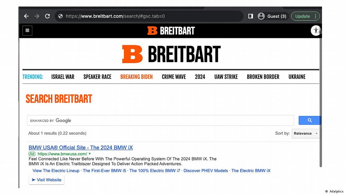 Advertisements for the German carmaker BMW were found on Breitbart News, a far-right news portal (Photo: DW)
