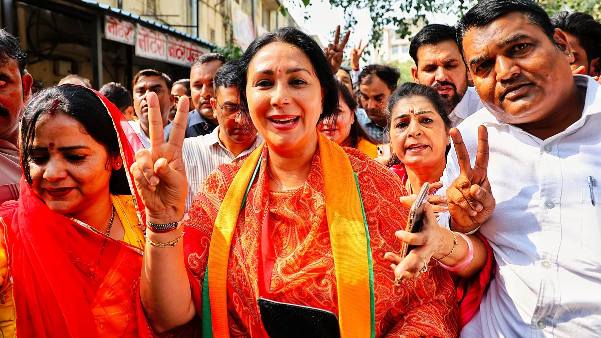 Diya Kumari, BJP candidate from Vidyadhar Nagar, after filing her nomination for the Rajasthan assembly elections (photo: Getty Images)