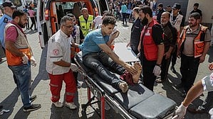 UNRWA said that a convoy of ambulances evacuating patients from Shifa hospital in Gaza city to the Rafah crossing with Egypt, was struck three times in the vicinity of the hospital (Photo: IANS)