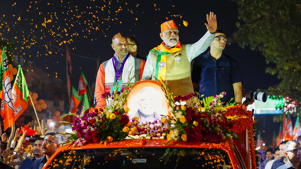 PM Narendra Modi during the Jaipur road show on Tuesday (photo: @narendramodi/X)
