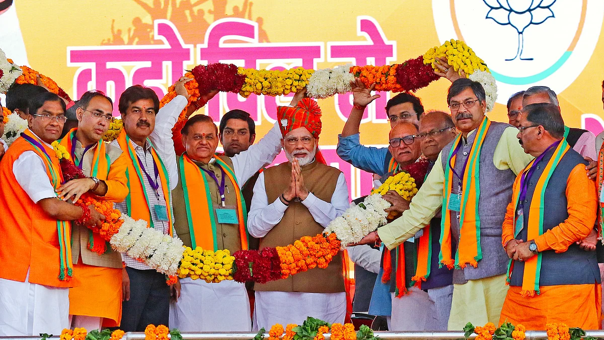 Prime Minister Narendra Modi at an election campaign rally in Rajasthan, 2018 (photo: Getty Images)