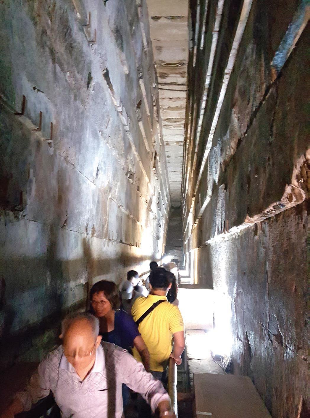 Inside the Grand Gallery of the Pyramid of Khufu.