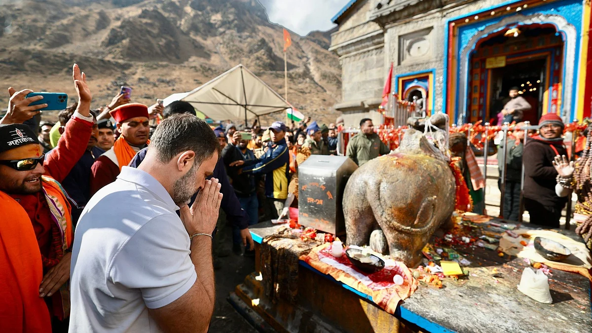 Rahul Gandhi prays at Kedarnath temple on Sunday, 5 Nov. 2023 (photo: @INCIndia/ X)