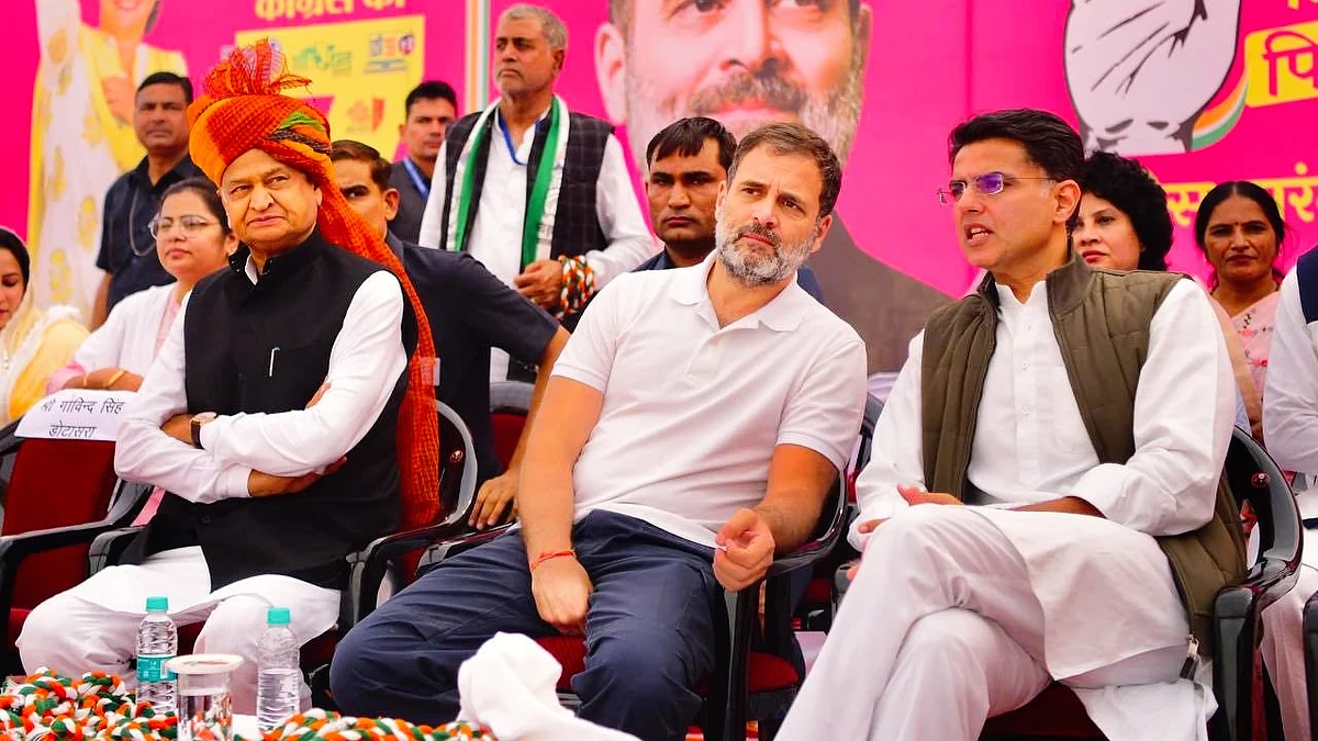 Rahul Gandhi (centre) has played a big role in helping Pilot (right) and Gehlot settle their differences (photo: @SachinPilot/X)