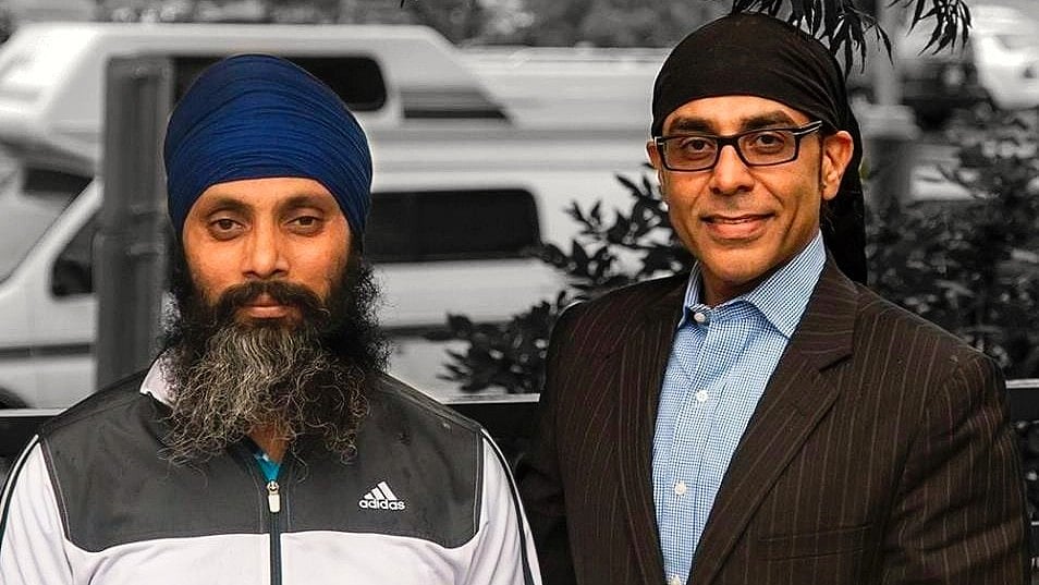 Gurpatwant Singh Pannun (right) with slain Khalistan Tiger Force chief Hardeep Singh Nijjar (photo: Indo-Canadian Voice)
